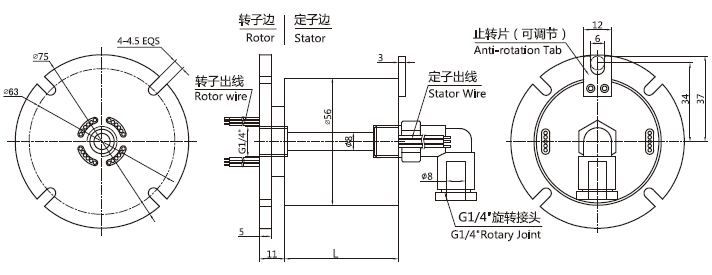 3001008 series 3001008 Series 1-Passages Rotary Unions slip ring Drawing 
