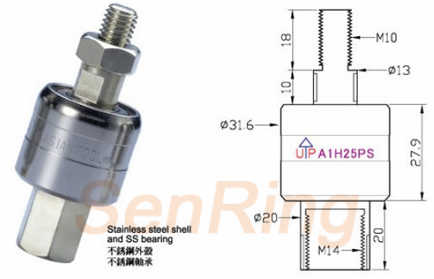 a1h25ps series A1H25PS Series Mercury Slip Ring(1circuits@250A Power Current) mercury slip ring Drawing 