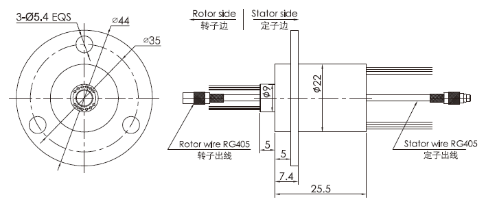 hf0103-22 series HF0103-22 Series Singal Channel Coaxial Rotary Joint slip ring Drawing 