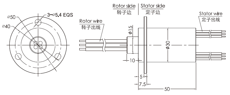 OD mm series High Current Slip Rings drawing