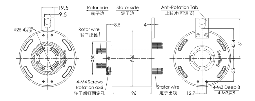 208602100 series 208602100 Series High Current Slip Ring slip ring Drawing 