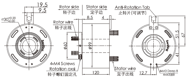 209904100 series 209904100 Series Through Hole High Current Slip Ring slip ring Drawing 