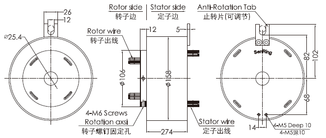 215804500 series 215804500 Series 500A Through Hole High Current Slip Ring slip ring Drawing