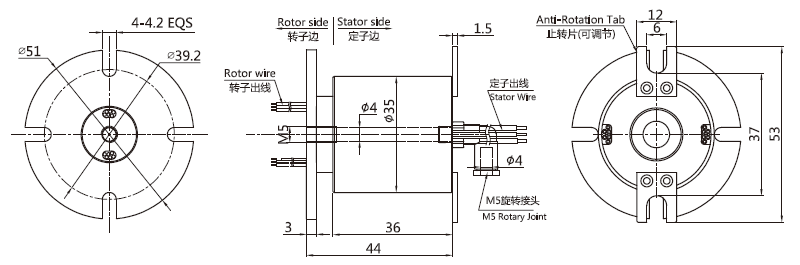 3001004 series 3001004 Series M5 one Passage Rotary Unions slip ring Drawing 