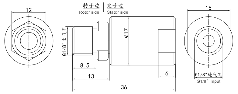 3001006l series 3001006L Series single passage pneumatic rotary union slip ring Drawing 