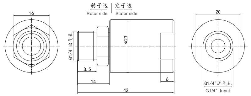 3001008l series 3001008L Series single passage pneumatic rotary union slip ring Drawing 