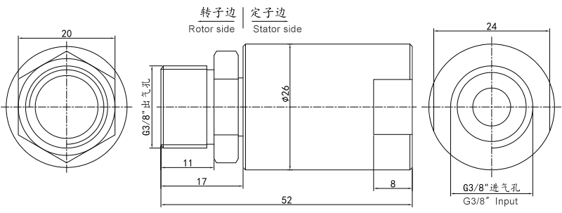 3001012l series 3001012L Series single passage pneumatic rotary union slip ring Drawing 