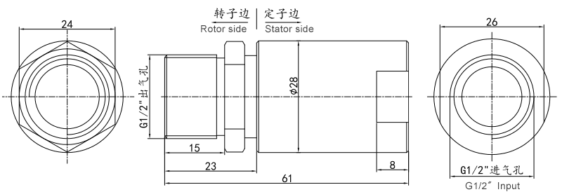 3001015l series 3001015L Series single passage pneumatic rotary union slip ring Drawing 