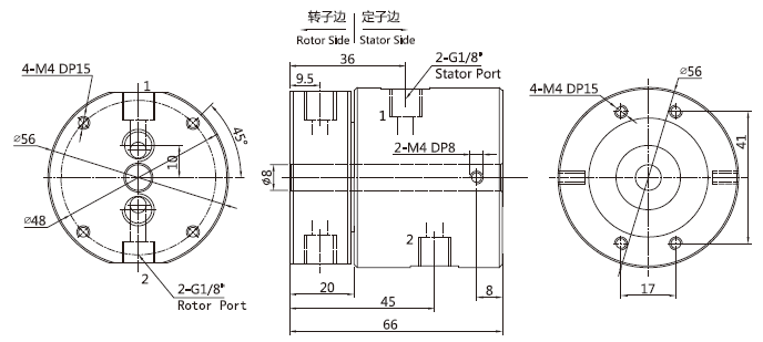 3002006 series 3002006 Series 2 Passage Rotary Unions slip ring Drawing 
