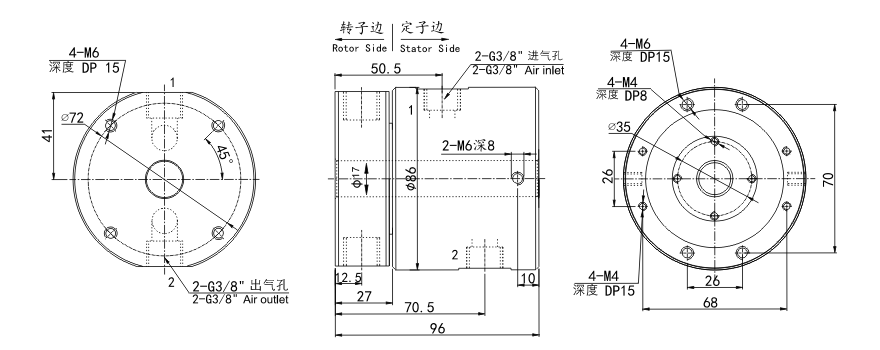 3002012 series 3002012 Series G3/8 2 Passage Pneumatic & Electric Rotary Union slip ring Drawing 