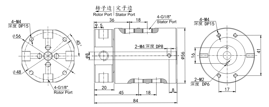 3004006 series 3004006 Series G1/8 4 Passage Rotary Unions slip ring Drawing 