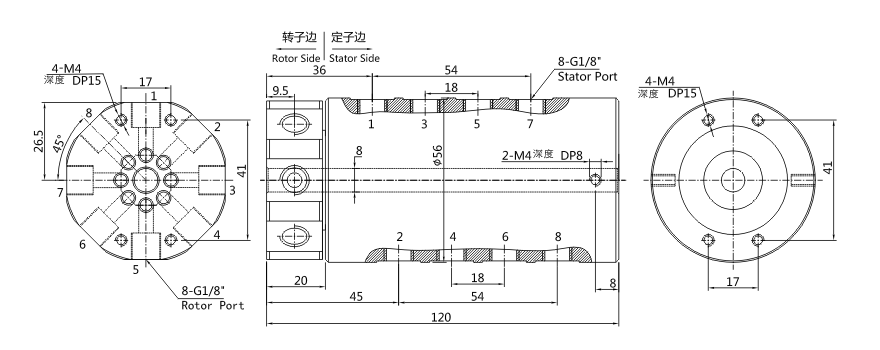 3008006 series 3008006 Series G1/8 6 Passage Pneumatic & Electric Rotary Union slip ring Drawing 