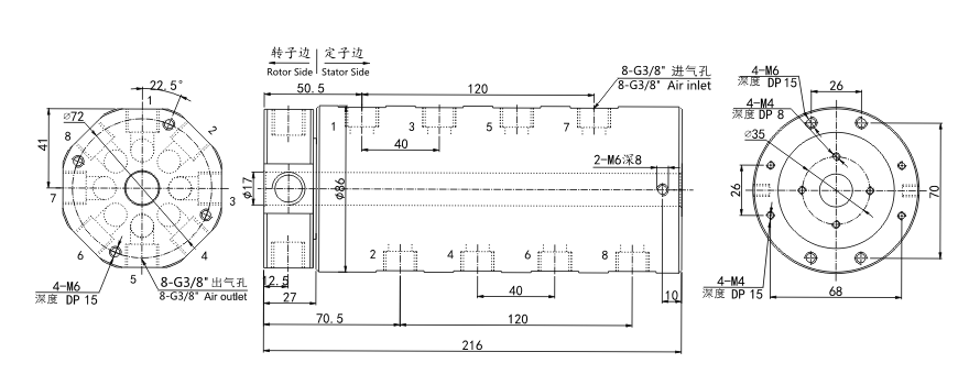 3008012 series 3008012 Series G3/8 8 Passage Pneumatic & Electric Rotary Union slip ring Drawing 