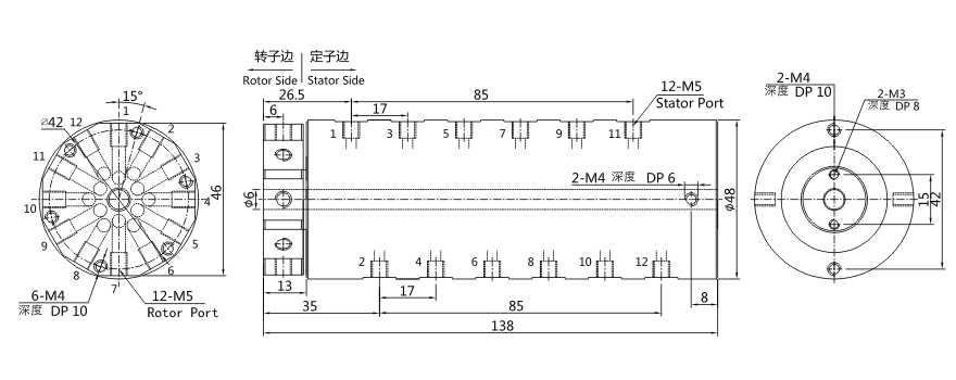 3012004 series 3012004 Series M5 12 Passage Pnuematic/+Electric Hybridry Rotary Unions slip ring Drawing 