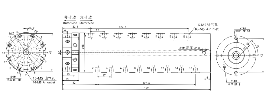 3016004 series 3016004 Series M5 16 Passage Pnuematic/+Electric Hybridry Rotary Unions slip ring Drawing 