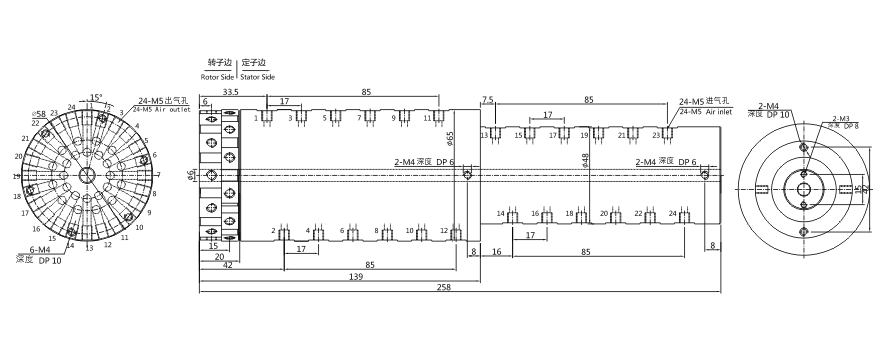 3024004 series 3024004 Series M5 24 Passage Pnuematic/+Electric Hybridry Rotary Unions slip ring Drawing 