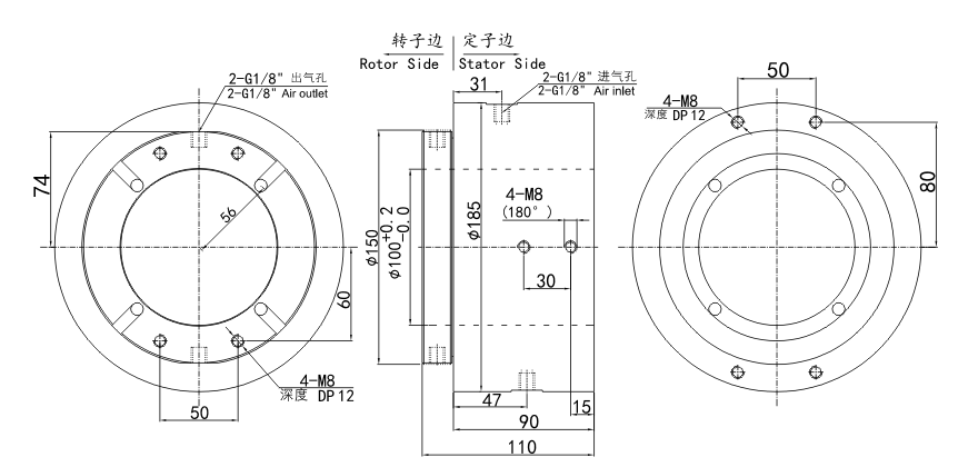 31002006 series 31002006 Series 2 Passage Hollow Shaft Rotary Unions slip ring Drawing 