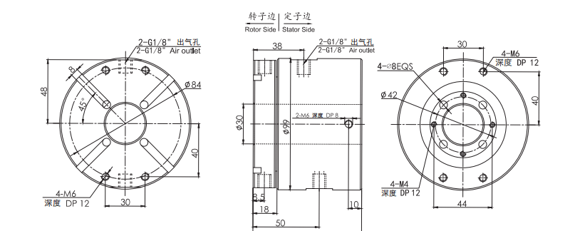 3302006 series 3302006 Series Two Passage Hollow Shaft Rotary Unions slip ring Drawing 