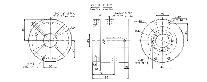 3302006 series 3302006 Series Two Passage Hollow Shaft Rotary Unions slip ring Drawing 