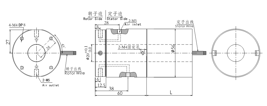 OD mm series Hollow Shaft Rotary Union(+Electric) drawing