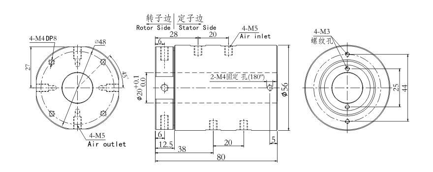 OD mm series Hollow Shaft Rotary Union(+Electric) drawing