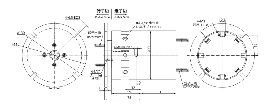OD mm series Single Inlet Multi Oulet drawing