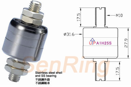 a1h25s series A1H25S Series Mercury Slip Ring(1circuits@250A Power Current) mercury slip ring Drawing 