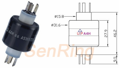 a4h series A4H Series Mercury Slip Ring(2circuits@30A Power+2circuits Signal@4A) mercury slip ring Drawing 