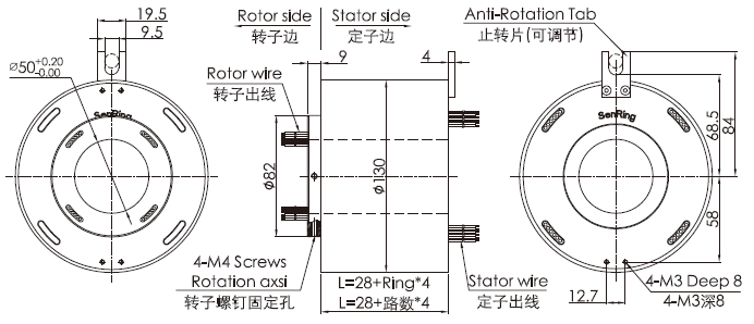 OD mm series Industrial Bus Slip Rings (Custom) drawing