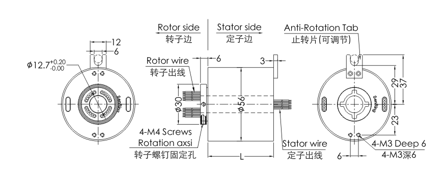 OD mm series Single Channel Gigabit Ethernet Slip Ring drawing