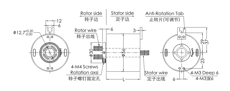 OD mm series Dual Channel Gigabit Ethernet Slip Ring drawing