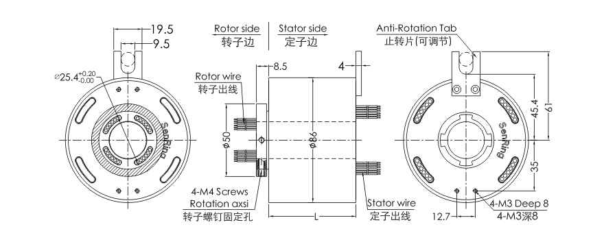 eh2586-01 series EH2586-01 Series 1 Channel Gigabit Ethernet Rotary Joint slip ring Drawing 