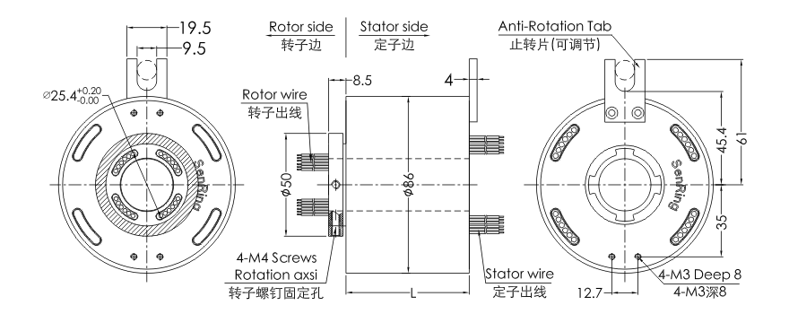 eh2586-02 series EH2586-02 Series 2 Channels Gigabit Ethernet Rotary Joint slip ring Drawing 