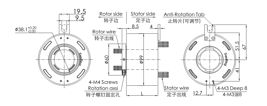 eh3899-01 series EH3899-01 Series 1 Channel Gigabit Ethernet Rotary Joint slip ring Drawing 