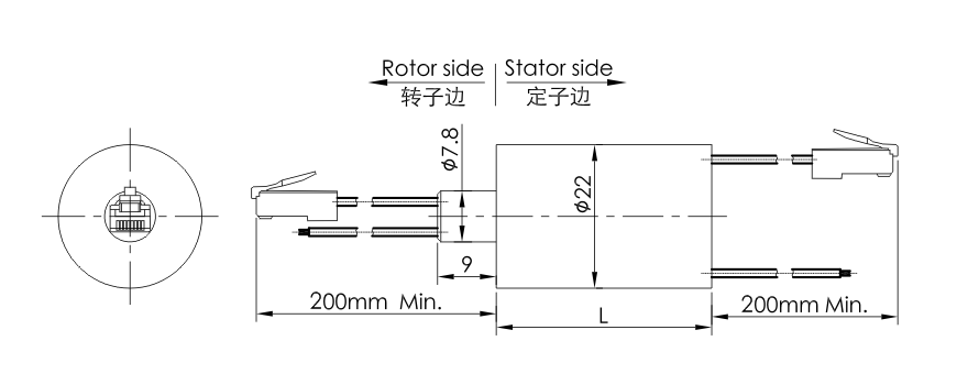 OD mm series Single Channel Gigabit Ethernet Slip Ring drawing