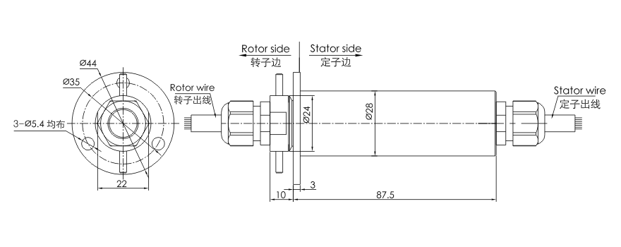 f028 series F028 Series Waterproof Slip Ring(OD:28mm,IP68) slip ring Drawing 