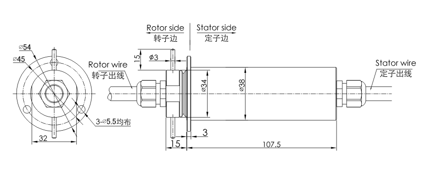 f038 series  F038 Series Dustproof&Waterproof Slip Rings Lead Electric Appliance slip ring Drawing 