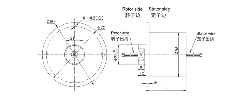 f056 series F056 Series Waterproof Slip Ring(OD 56mm,IP65) slip ring Drawing 