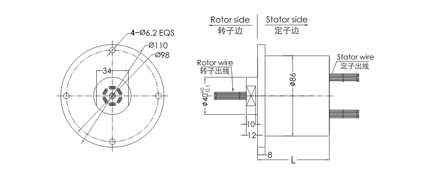 f086 series F086 Series Waterproof Slip Ring(OD 86mm,IP65) slip ring Drawing 