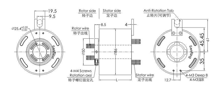 fh2586 series FH2586 Series Dustproof&Waterproof Slip Ring Lead Electric Appliance slip ring Drawing 