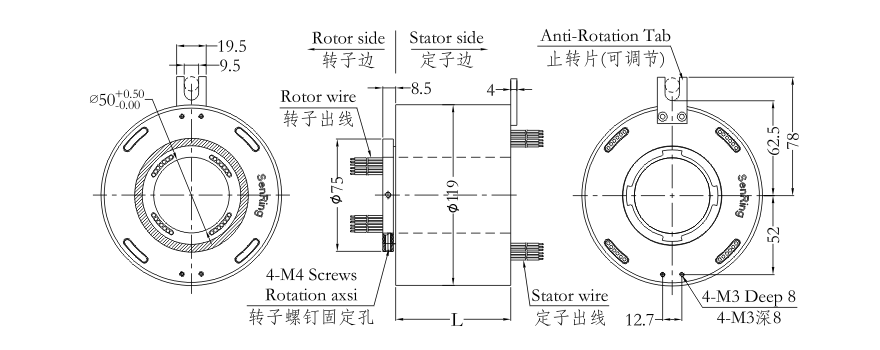 fh50119 series FH50119 Series Dustproof&Waterproof Slip Ring Lead Electric Appliance slip ring Drawing 