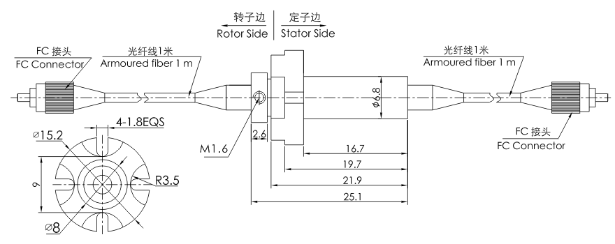 fo100 series FO100 Series Single Channel Fiber Optic Rotary Joint slip ring Drawing