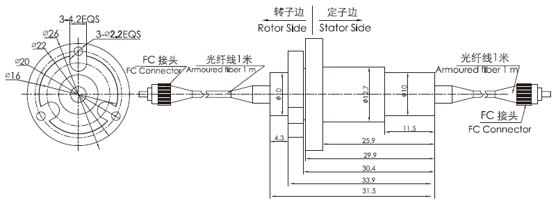 fo100b series FO100B Single Channel Fiber Optic Slip Ring slip ring Drawing 