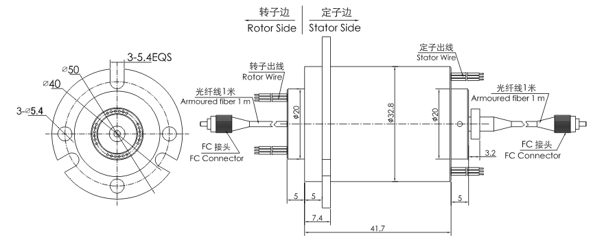 fo102 series FO102 Series 1 Channel Fiber-Electric Slip Ring Fiber Optic Rotary Joint slip ring Drawing 