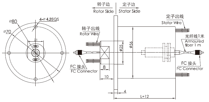 fo108 series FO108 Series 1 Channel Fiber-Electric Slip Ring Fiber Optic Rotary Joint slip ring Drawing 
