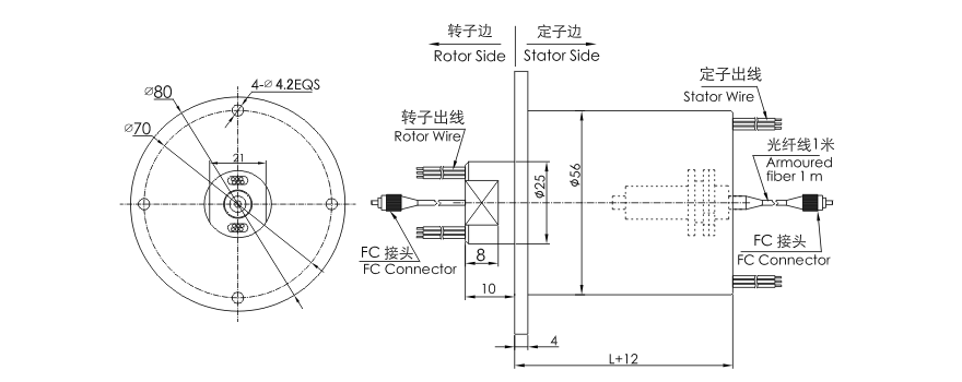 fo108 series FO108 Series 1 Channel Fiber-Electric Slip Ring Fiber Optic Rotary Joint slip ring Drawing 