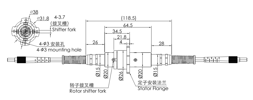 fo200 series FO200 Series 2 Channels Fiber Optic Rotary Joint slip ring Drawing 