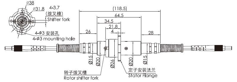 fo200c series FO200C Series 2 Channels Fiber Optic Slip Ring slip ring Drawing 