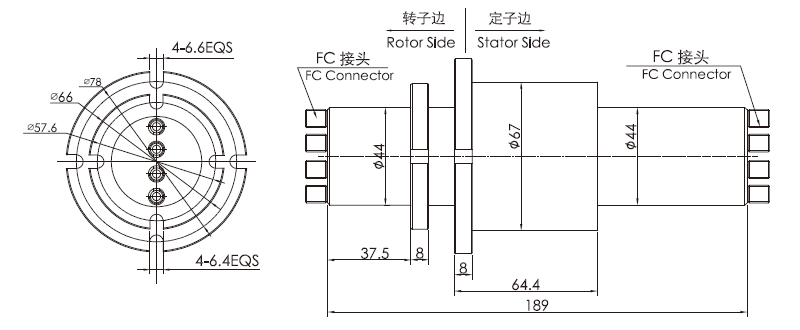 fo400b series FO400B Series 4 Channels Fiber Optic Slip Ring slip ring Drawing 