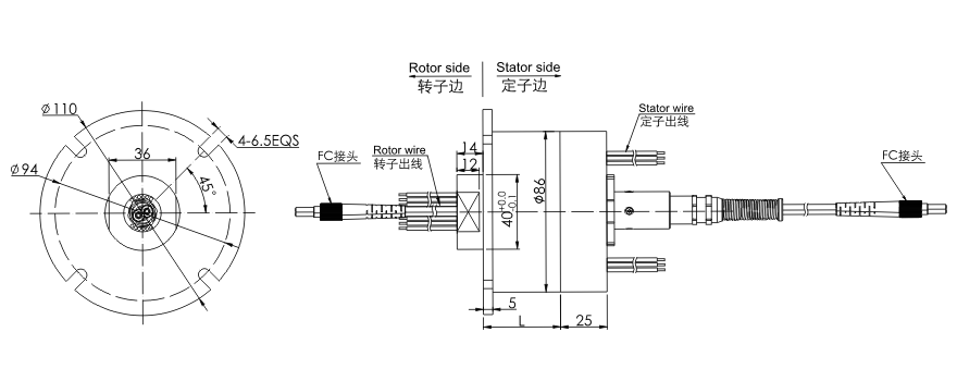 fo608 series FO608 Series 6 Channels Fiber Optic Slip Ring slip ring Drawing 